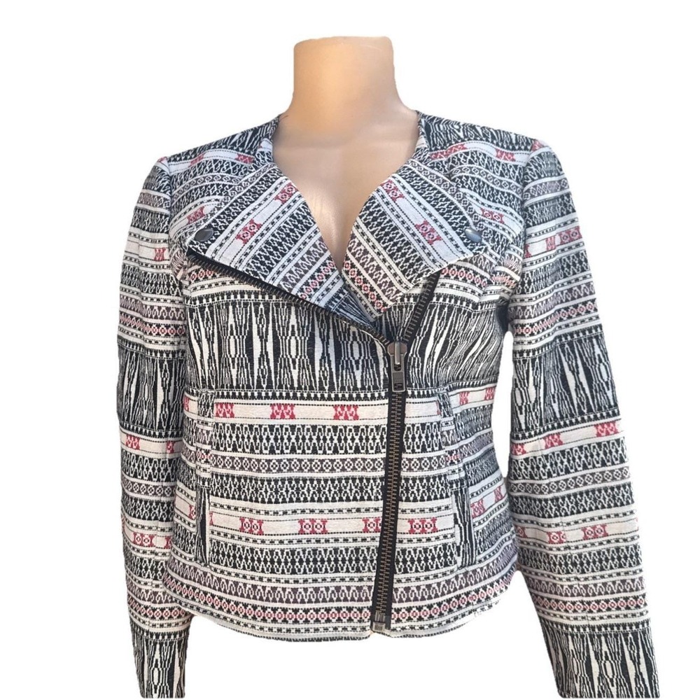 Foxcroft Tribal Print Cropped Moto Blazer Women's‎ XS Petite NEW